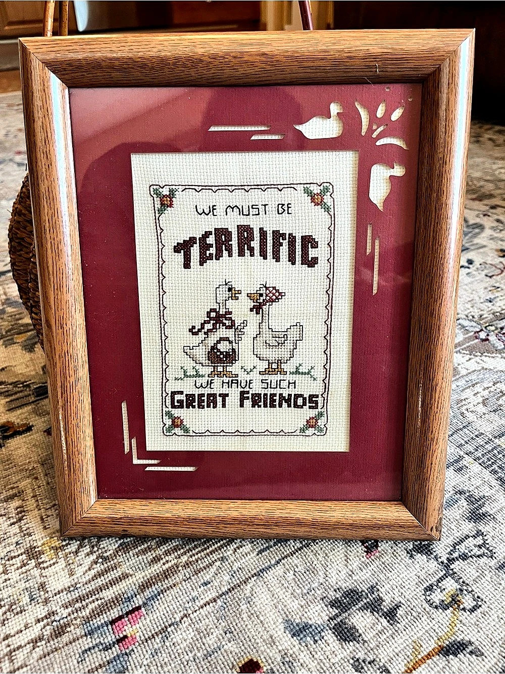 Vintage 90s Country Goose Cross Stitch Framed and Matted